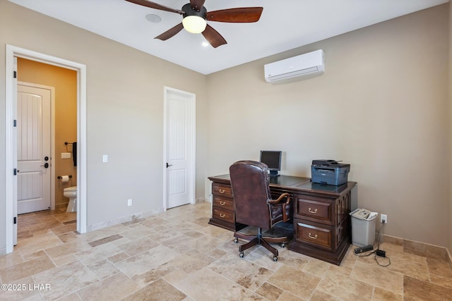 1589 Park Terrace Ave, Lake Havasu City, AZ 86404 - office with baseboards, stone finish floor, ceiling fan, and a wall mounted AC
