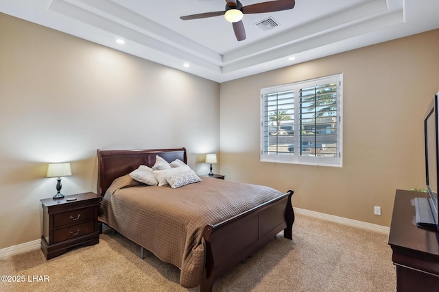 1589 Park Terrace Ave, Lake Havasu City, AZ 86404 - bedroom featuring light colored carpet, a raised ceiling, visible vents, and baseboards