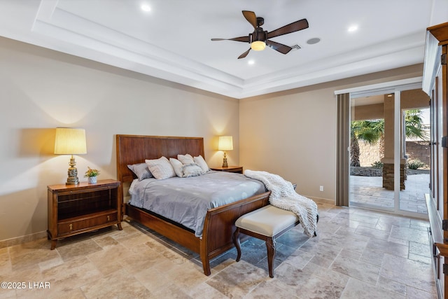 1589 Park Terrace Ave, Lake Havasu City, AZ 86404 - bedroom with baseboards, access to outside, recessed lighting, and stone tile floors