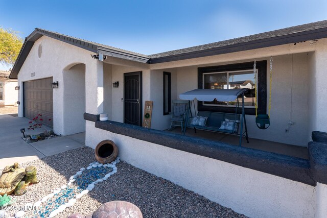 exterior space featuring a garage