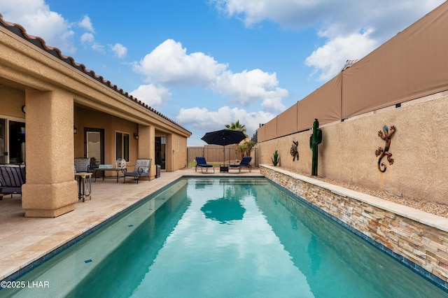 view of swimming pool featuring a patio area