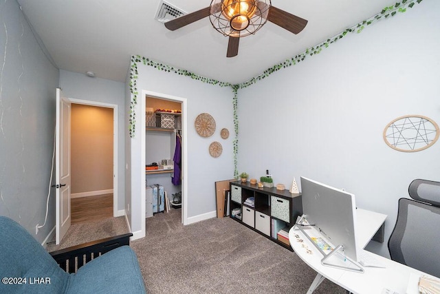 office with ceiling fan and carpet floors