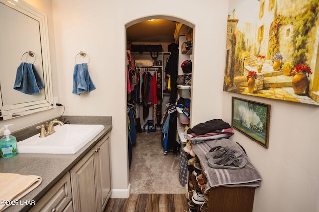 2870 Havasupai Blvd, Lake Havasu City, AZ 86404 - bathroom with vanity, wood finished floors, and a walk in closet