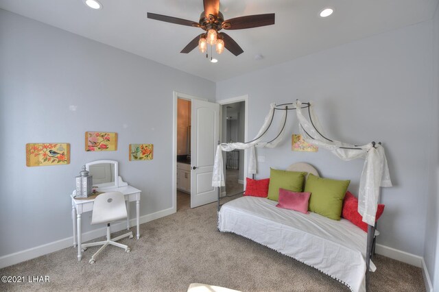 8551 River View Villas Dr Unit 15, Parker, AZ 85344 - carpeted bedroom featuring recessed lighting, baseboards, and a ceiling fan