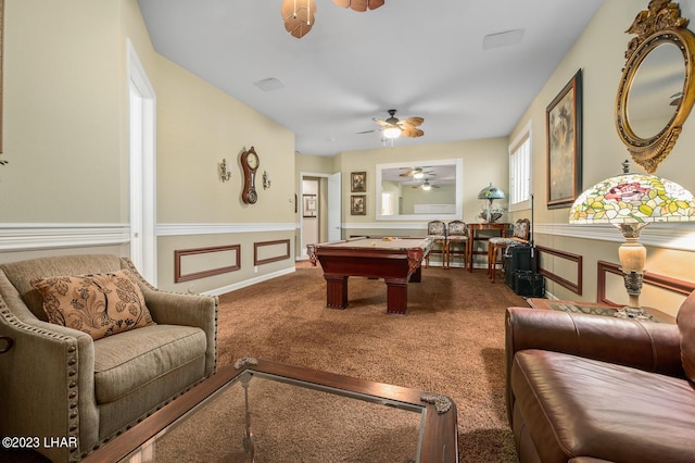 8480 Miraleste Shores Dr, Parker, AZ 85344 - game room with billiards, carpet, and ceiling fan