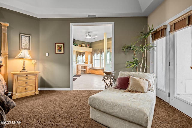 8480 Miraleste Shores Dr, Parker, AZ 85344 - living area with carpet floors and a ceiling fan