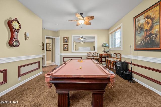 8480 Miraleste Shores Dr, Parker, AZ 85344 - rec room featuring carpet floors, a ceiling fan, and pool table