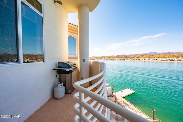8480 Miraleste Shores Dr, Parker, AZ 85344 - balcony with a water view and a grill