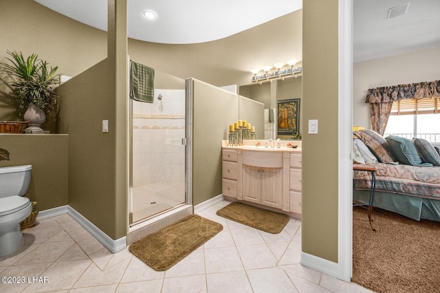 8480 Miraleste Shores Dr, Parker, AZ 85344 - ensuite bathroom featuring vanity, tile patterned floors, a shower stall, and recessed lighting