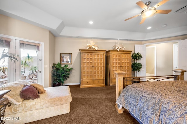 8480 Miraleste Shores Dr, Parker, AZ 85344 - bedroom featuring carpet flooring, access to outside, recessed lighting, and ceiling fan