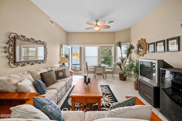 8480 Miraleste Shores Dr, Parker, AZ 85344 - living room featuring ceiling fan and light tile patterned flooring
