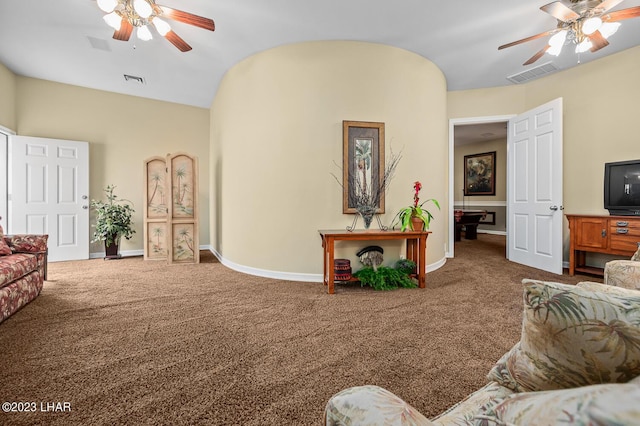 8480 Miraleste Shores Dr, Parker, AZ 85344 - carpeted living area featuring a ceiling fan and baseboards