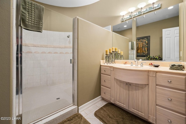 8480 Miraleste Shores Dr, Parker, AZ 85344 - full bathroom featuring tile patterned flooring, a shower stall, and vanity