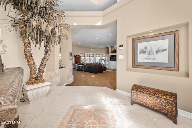 8480 Miraleste Shores Dr, Parker, AZ 85344 - hall featuring tile patterned floors, carpet flooring, and recessed lighting