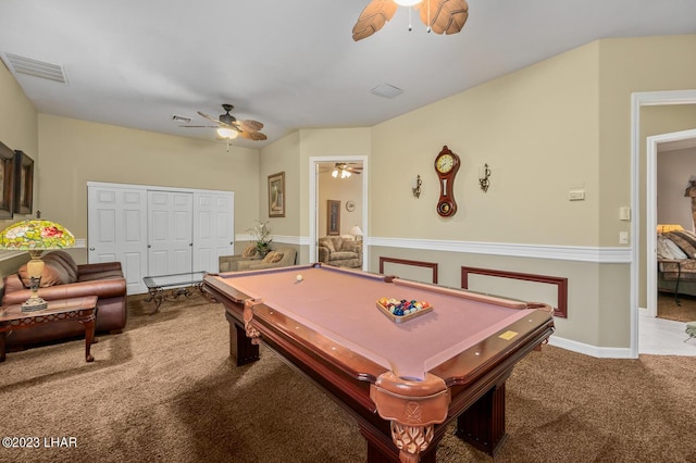 8480 Miraleste Shores Dr, Parker, AZ 85344 - game room with ceiling fan, carpet flooring, and billiards table