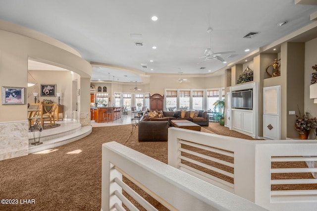 8480 Miraleste Shores Dr, Parker, AZ 85344 - carpeted living area featuring ceiling fan and recessed lighting
