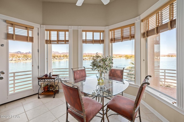 8480 Miraleste Shores Dr, Parker, AZ 85344 - sunroom with tile patterned flooring, a water view, and plenty of natural light