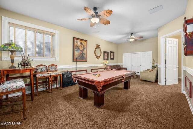 8480 Miraleste Shores Dr, Parker, AZ 85344 - rec room featuring ceiling fan, billiards, and carpet floors