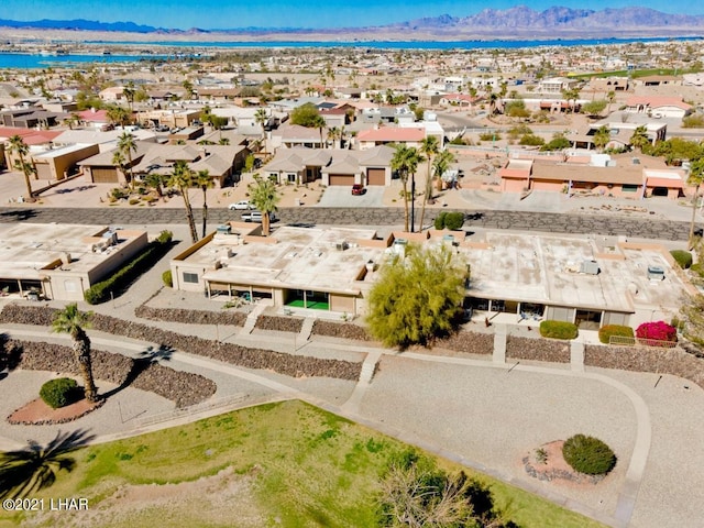 aerial view featuring a residential view and a mountain view