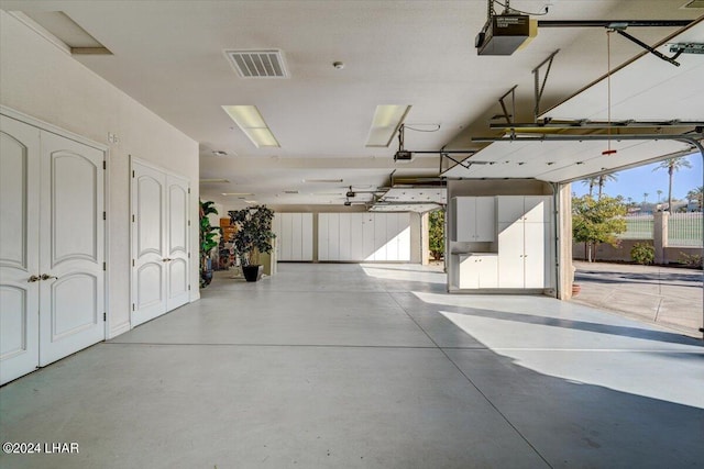 garage with a garage door opener