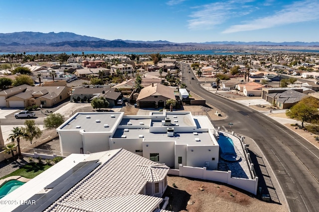 drone / aerial view featuring a mountain view