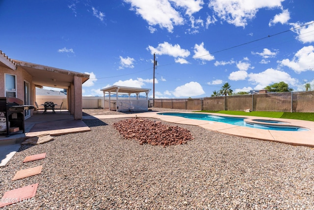 1607 Linda Dr, Lake Havasu City, AZ 86403 - view of pool with a gazebo, a fenced backyard, a patio, a pool with connected hot tub, and a grill