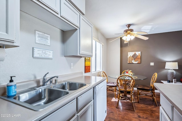 2100 Swanson Ave Unit 208, Lake Havasu City, AZ 86403 - kitchen with dishwasher, a sink, dark wood finished floors, ceiling fan, and light countertops