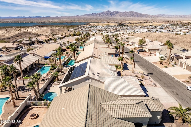 bird's eye view featuring a residential view and a mountain view