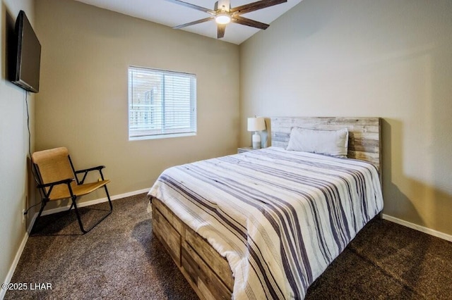 8839 Yaqui Loop, Parker, AZ 85344 - carpeted bedroom with baseboards, lofted ceiling, and a ceiling fan