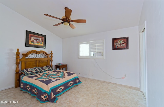 49605 Felspar Ave, Quartzsite, AZ 85346 - bedroom featuring vaulted ceiling and ceiling fan