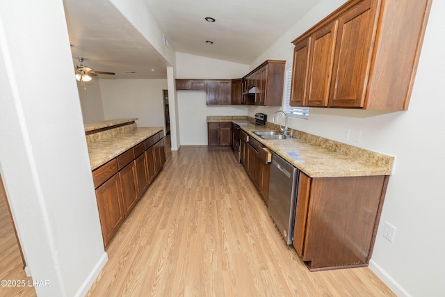 31447 Marine Dr, Parker, AZ 85344 - kitchen featuring dishwasher, a sink, range with electric cooktop, and light wood-style flooring