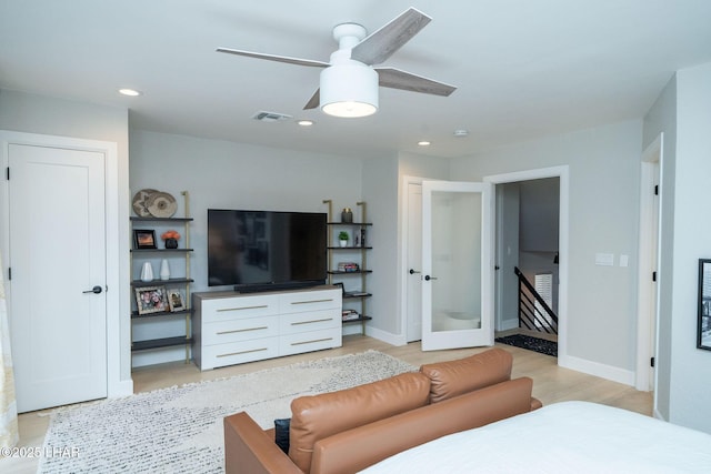 8625 Riverside Dr Unit 55, Parker, AZ 85344 - bedroom featuring ceiling fan and light wood-type flooring