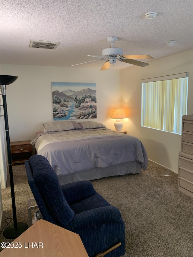 1989 Mesquite Ave Unit 2, Lake Havasu City, AZ 86403 - bedroom featuring a textured ceiling, carpet flooring, and a ceiling fan