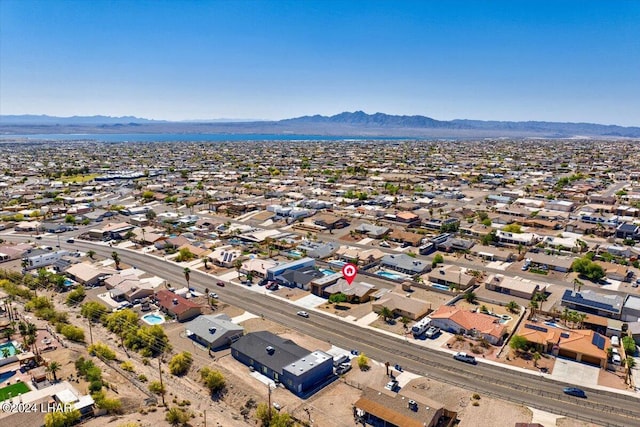 drone / aerial view featuring a mountain view