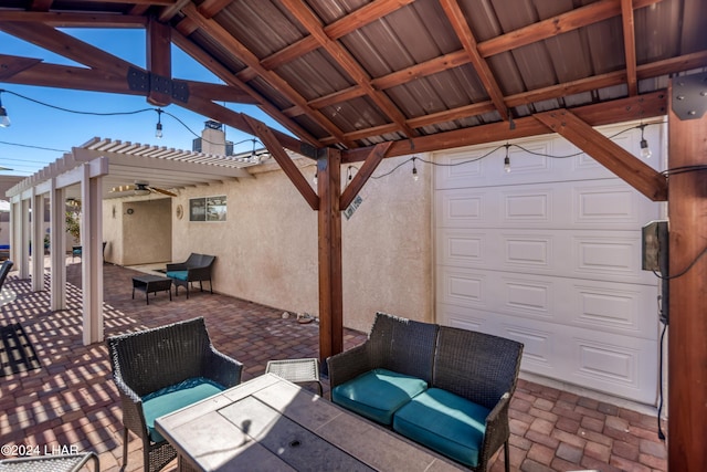 view of patio featuring a pergola and an outdoor hangout area