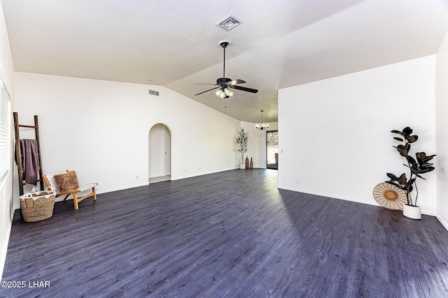 interior space featuring visible vents and a ceiling fan