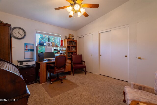 3841 Big Horn Dr, Lake Havasu City, AZ 86406 - office space featuring lofted ceiling, light colored carpet, and a ceiling fan