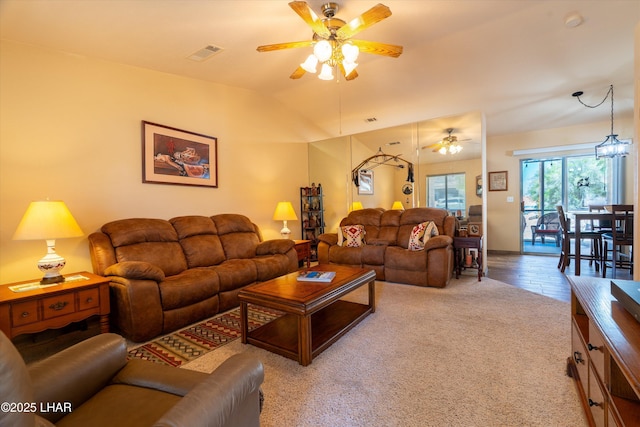 3841 Big Horn Dr, Lake Havasu City, AZ 86406 - living area with ceiling fan and carpet flooring