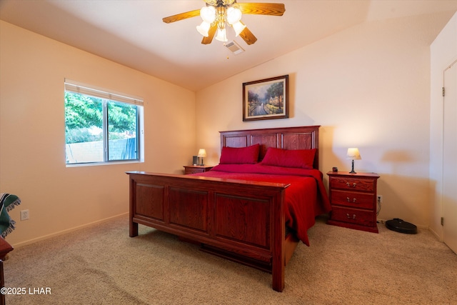 3841 Big Horn Dr, Lake Havasu City, AZ 86406 - bedroom with carpet flooring, lofted ceiling, and a ceiling fan