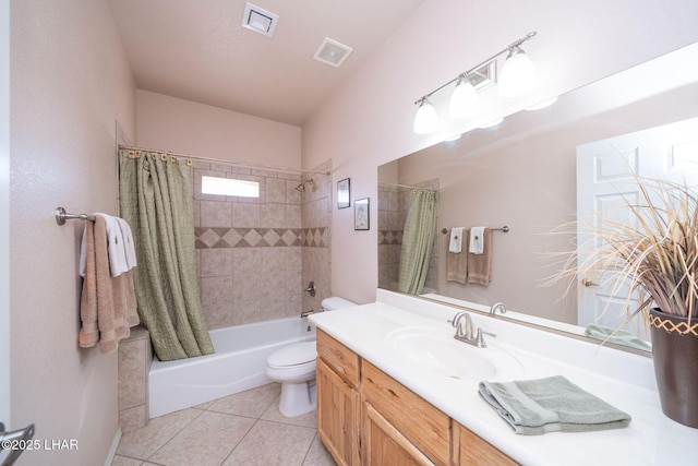 full bathroom with tile patterned flooring, vanity, shower / bath combination with curtain, and toilet