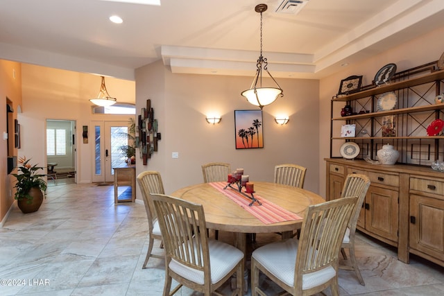 dining space with recessed lighting, visible vents, and baseboards