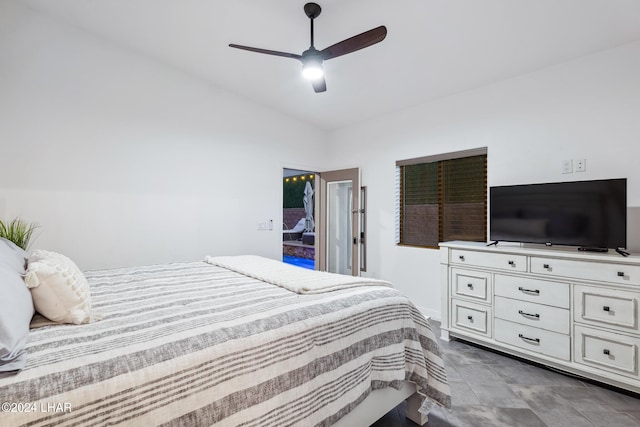 bedroom with vaulted ceiling and ceiling fan