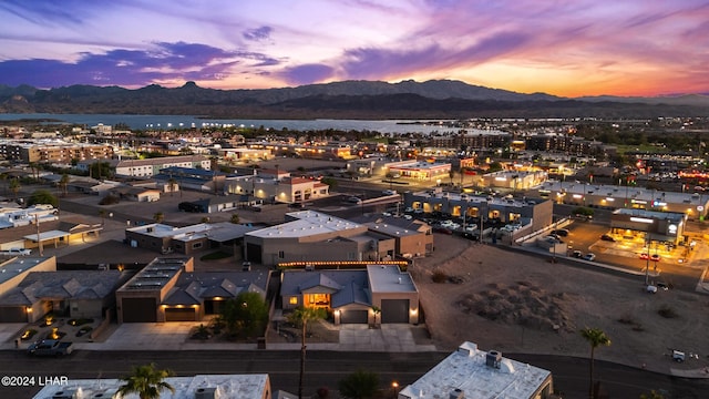 aerial view at dusk with a mountain view