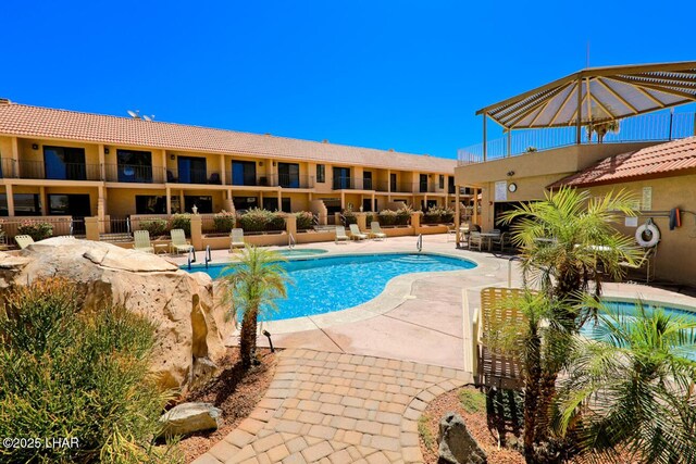 view of pool featuring a patio