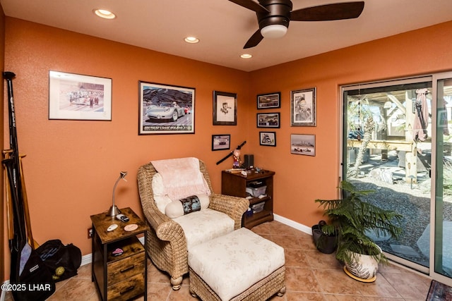 2641 Palo Verde Blvd N, Lake Havasu City, AZ 86404 - living area featuring recessed lighting, light tile patterned flooring, ceiling fan, and baseboards