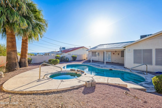 2974 Caravelle Dr, Lake Havasu City, AZ 86406 - view of pool with a patio area, a fenced backyard, and a pool with connected hot tub