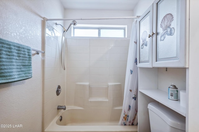 2974 Caravelle Dr, Lake Havasu City, AZ 86406 - full bathroom with toilet, shower / tub combo with curtain, and a textured wall