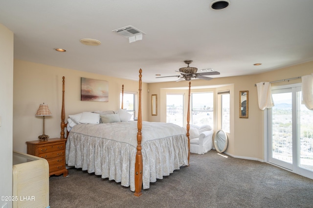 1351 London Bridge Rd Unit 2, Lake Havasu City, AZ 86404 - bedroom with access to outside, ceiling fan, dark colored carpet, recessed lighting, and visible vents