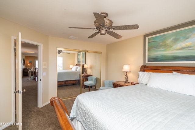 1351 London Bridge Rd Unit 2, Lake Havasu City, AZ 86404 - carpeted bedroom featuring a closet, a ceiling fan, and visible vents