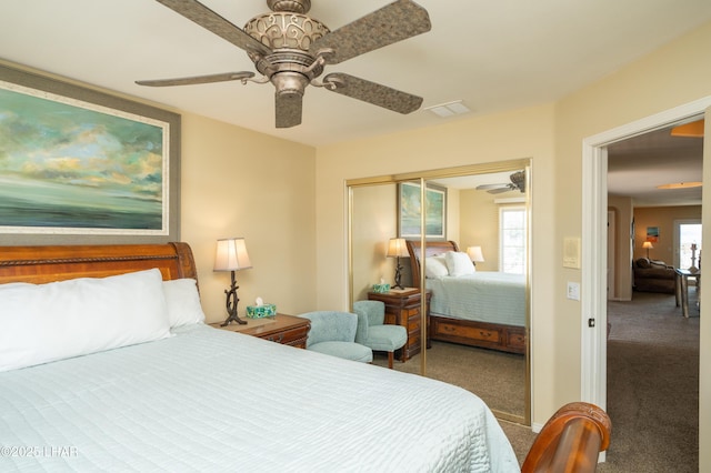 1351 London Bridge Rd Unit 2, Lake Havasu City, AZ 86404 - bedroom with carpet floors, a ceiling fan, a closet, and visible vents